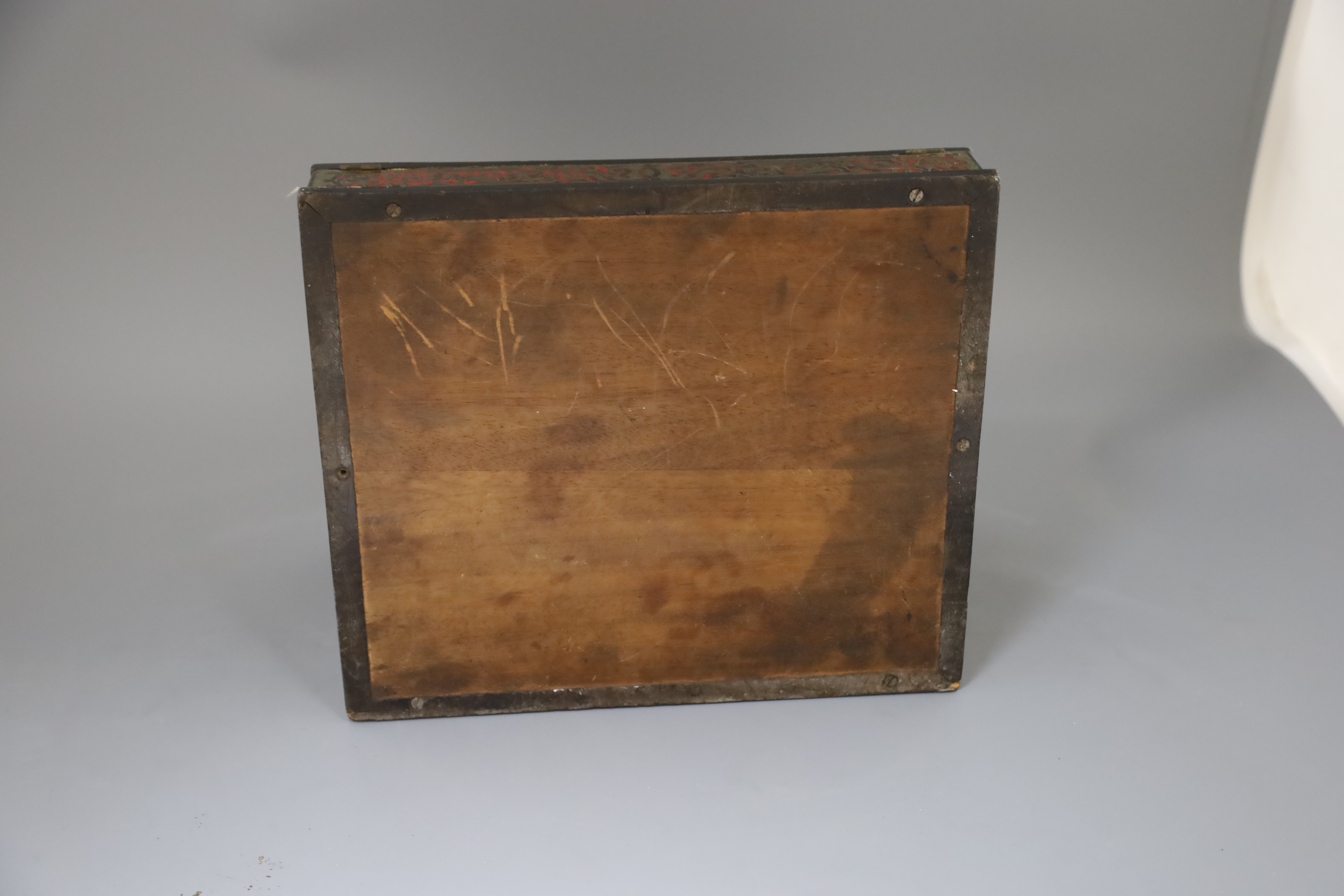 An early 20th century French red boulle work lap desk, width 13in. depth 11.5in. height 8in.